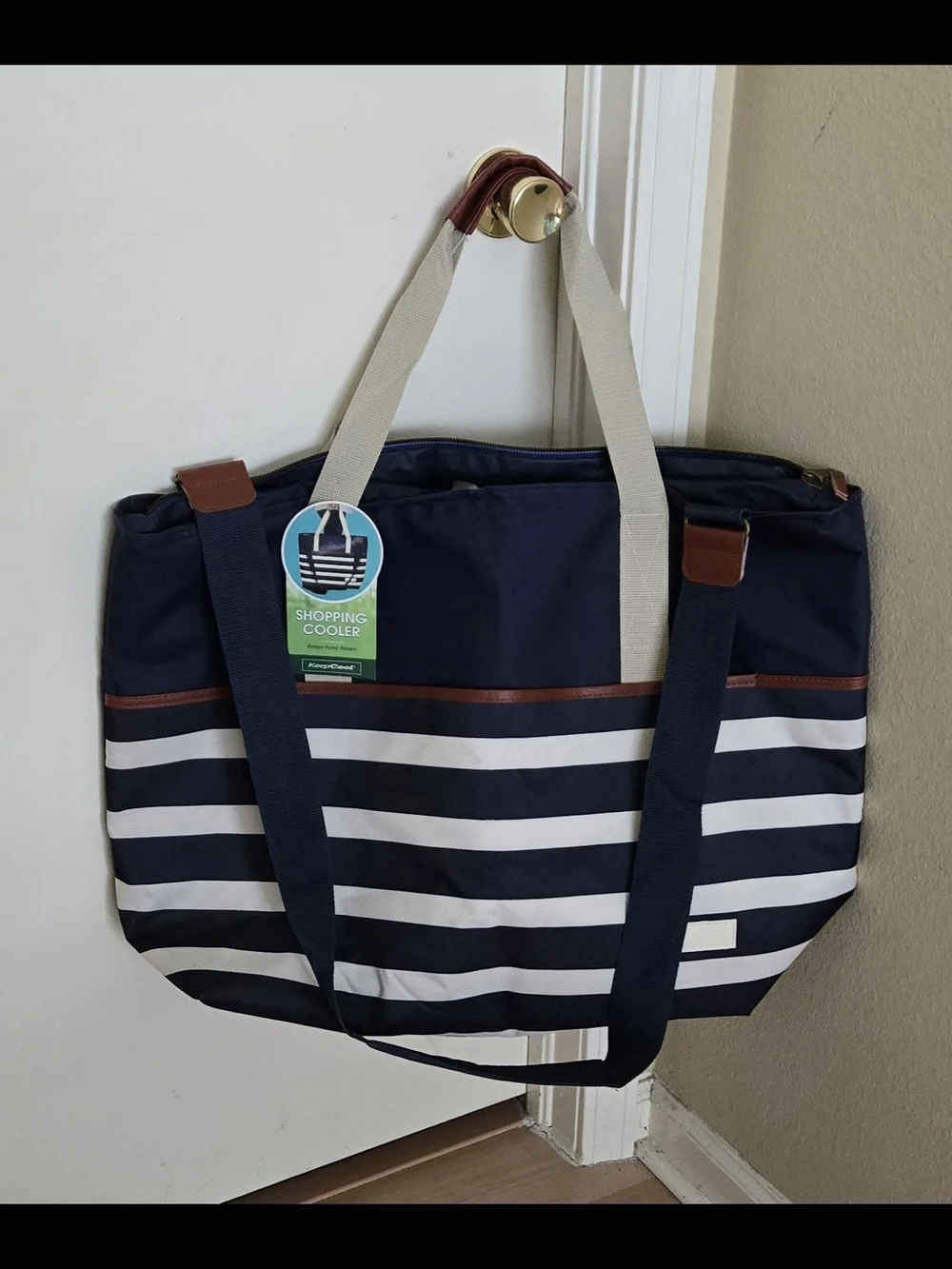 Keep Cool Shopping Cooler Tote Navy & Cream Striped XL Insulated
